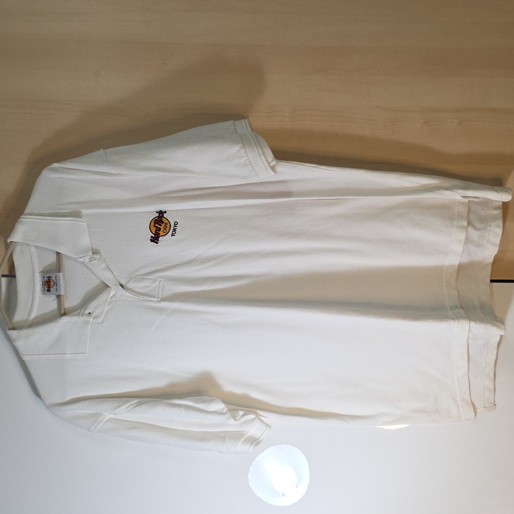 Hard Rock Cafe Tokyo Button Up Knit Polo Shirt Large Men Vtg 90s White